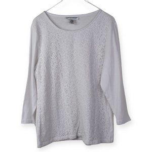 Cathy Daniels Shirt M Womens White Textured 3/4 Sleeve Crew Neck Cotton Blend